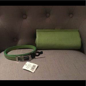 Banana Republic green clutch with matching belt